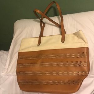 Stella & Dot large tote cream & saddle